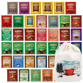 Twinings Tea Bags Sampler Assortment Box with Decorative Cotton Pouch Bag (40 Count) 40 Different Flavours for Tea Lovers: Her, Him, Women, Men, Couples, Family, Friends, Coworkers