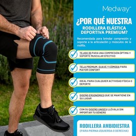 MEDWAY  Rodillera Elástica Deportiva Premium Color Negro - Azul                                                                                       