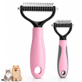 2-Piece Pet Grooming Set Undercoat Brush Dog Undercoat Brush for Dogs and Cats, Effective Grooming for Medium to Longhaired Animals, Pink