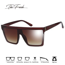The Fresh Flat Top Square One Piece Sunglasses Sunnies Shades Goggle Siamese Lens (735804 Crystal Brown, Brown Gradient)