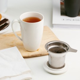 HwaGui – Ceramic Mug with Infuser and Lid for Loose Tea, Porcelain Cup, Infusion Mug and Tea Cup Gift for Tea Lover, White Teacup 450ml/15oz