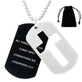 kilofly Bible Verse Necklace Dog Tag Cross Pendant Men Boy Christian Gift Style1