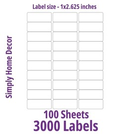 Simply Home Décor – 3000 Address Labels – Label Size – 1 x 2-5/8 inches - 100 Sheets - Address Label – Mailing Labels – Return Address Label - Laser and Inkjet Compatible