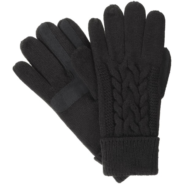 isotoner Women's Cable Knit Gloves with Touchscreen Palm Patches, One Size, Black