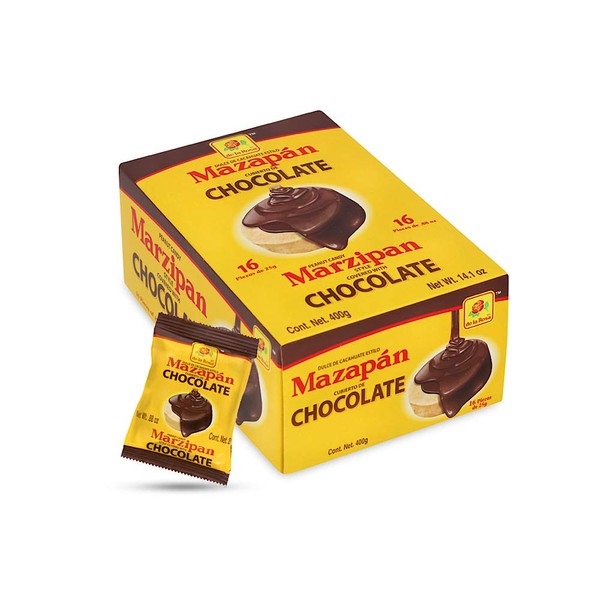 De la Rosa Mazapan, Mexican Original Peanut Candy, Regular and covered in chocolate (Chocolate, Pack of 16)