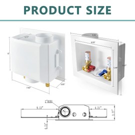Washing Machine (Laundry) Outlet Box, Center Drain/Side Drain, Niikappu 1/2 Inch Pex Crimp Inlet x 3/4 Inch MHT Outlet Connection, with Copper Water Hammer Arrestor(WM012)