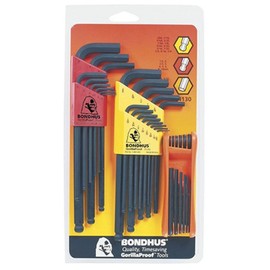 BONDHUS BLF34 No.14130 Hex Wrench, Triple Set, Eco Pack, Black Dyed, BLX9M: 0.06 - 0.4 inches (1.5 - 10 mm), BLX13: 0.050 - 3/8 Inches, HF12: 1.5 - 5 mm & 5/64 - 5/32 inches)