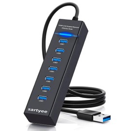 sartyee USB Hub 7 Ports, USB Multiple Hub Data Splitter Extender for Laptop, PC, MacBook Pro, Mac Mini, iMac, Surface Pro and More USB Devices, Windows, Linux