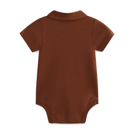 FITFIFTH POD Baby Girl Collared Onsie Polo Bodysuit 100% Organic Cotton Solid Color Boy Short Sleeve Summer Romper Clothes 0~24M, Brown, 18~24Months