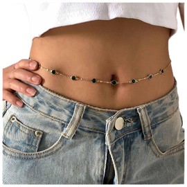 Inateannal Boho Emerald Waist Chain Green Crystal Belly Chain Bikini Beach Waist Belly Chain Gold Rhinestone Waist Body Chain Nightclub Body Jewelry for Women and Girls Gifts