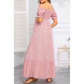 Maternity Dresses Baby Shower Photoshoot Easter Pregnancy Summer Pink Floral Off Shoulder Casual Maxi Puff Sleeve Dress