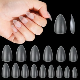 Short Almond Nail Tips 1050Pcs Pre-shaped Matte Acrylic Gel False Nails Tips 15 Sizes Full Cover Nail Extension Soft Gel Press on Nails Oval Round Gel Nail Tips