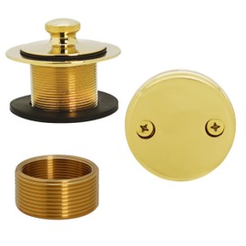 Westbrass A941K-01 1-3/8" Fine Thread Twist & Close Bathtub Drain Trim with One-Hole Overlfow Faceplate and Universal Adaptor, Polished Brass