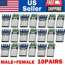 Universal 10Pair USB 3.1 TypeC Male+Female DIY Solder Plug PCB Connector Socket Repair NEW