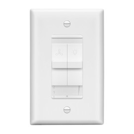 LIDER Combination Light Switch and 3-Speed Fan Control, Light and Fan Combo Switch, Single Pole, 120 V, 2.5A Motor, 300W Incandescent/Halogen, 200W CFL/LED, Wall Plate Included, White