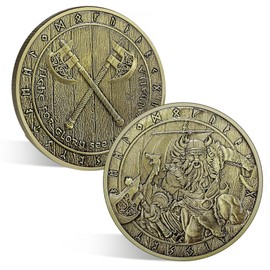 ACGZQY Lucky Viking Warrior Coin – Norse Mythology Viking Valhalla Coin with Axes Protective Talisman Amulet Viking Rune Challenge Coin Viking Gifts for Men & Women