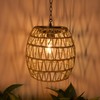 Outdoor Solar Hanging Lantern, Waterproof Natural Seaweed Rattan Bamboo Porch
