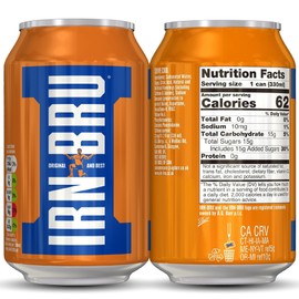 IRN-BRU Original Scottish Sparkling Soda, Citrus Flavored Carbonated Drink - Sparkling Flavored Soft Drink, 32 Flavor Recipe, 11.1 fl oz Cans, Pack of 4