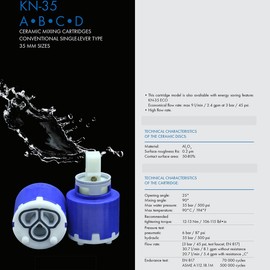 Kerox NKJ35A Single Lever Faucet Cartridge, Replacement Cartridge w/Right Rotation, Repair Kit for Kerox Single Lever Faucet - 35mm