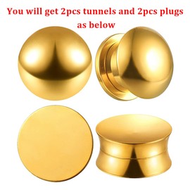 BOKABOO 2 Pairs Selling Stainless Steel Ear Gauges Plugs and Tunnels, 9/16 Ear Gauges for Women, Gold Arc and Concave Design Surgical Steel Ear Stretcher Expander Body Jewelry