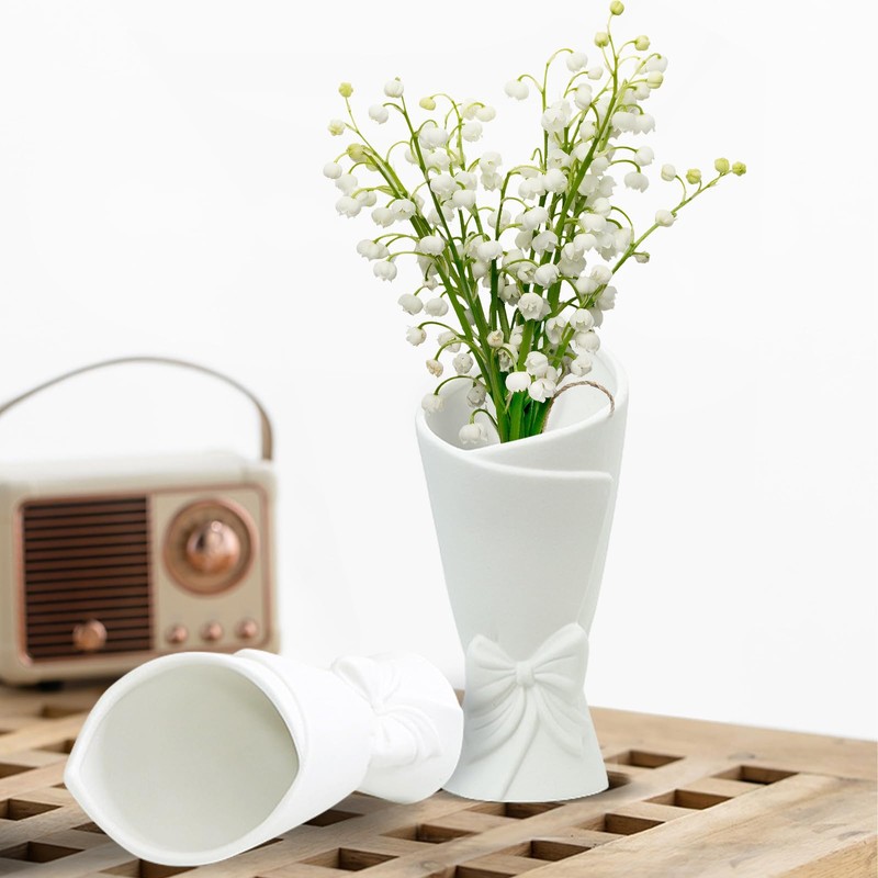 Ceramic Vase, Modern Simple White Decorative Flowers Vase, 22cm Height
