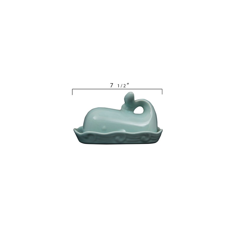 Creative Co-Op Aqua Blue Whale Shaped Butter Dish