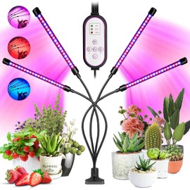 Garpsen Plant Lamp, 80 LEDs Full Spectrum LED Plant Grow Light, 10 Dimming Levels & 4 Heads Grow Lamp with Timer 4/8/12H, 360° Adjustable Gooseneck for Seedlings and Succulents