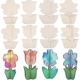 XINYUICEAN DIY 3D Flower Spring Wood Crafts to Paint,Paintable Unfinished Wooden Slices for Craft, Flowers Cutouts Ornaments for Painting Decorations (24 PCS)