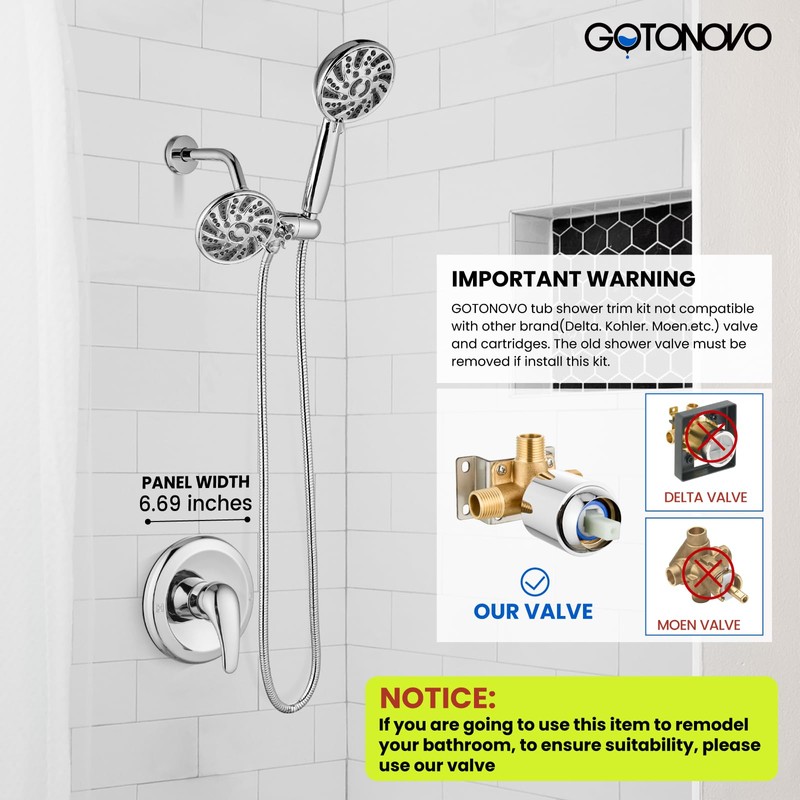 gotonovo Dual 2 in 1 Shower Head Kit High Pressure