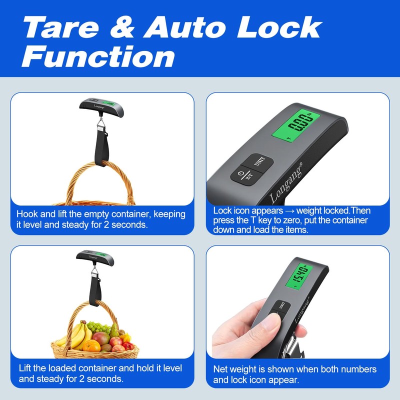 Digital Hanging Luggage Scale with Backlit for Travel, Portable Handheld