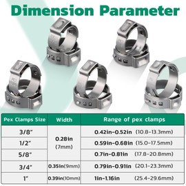 OURU 80 Pack 1 Inch Pex Clamps,304 Stainless Steel Pex Cinch Clamps Stepless Pex Crimp Rings PEX fittings Pinch Clamps,Single Ear Hose Clamps for Pex Tubing Pipe