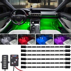 LEDGlow 6pc Multi-Color LED Interior Footwell Underdash Neon Light Kit for Cars & Trucks - 7 Solid Colors - 7 Patterns - Music Mode - Auto Illumination - Universal - Includes 12" Tubes & Control Box