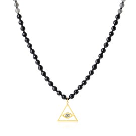 COAI Gift Ideas Unisex Knotted 108 Mala Necklace Meditation Necklace Prayer Chain Made of Gemstone with Evil Eye Pendant, Stone, Onyx Labradorite