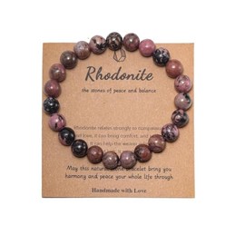 Pingyongchang Stress Relief Anxiety Yoga Bracelet,Crystal Stone Mantra Bracelets for Women Men Natural Beaded Birthday Gifts Inspirational Jade Bracelet for Men-Rhodonite