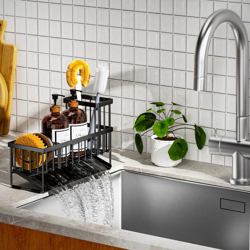 Cisily Extra Large Kitchen Sink Caddy Organzier with High Brush