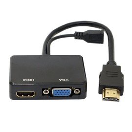 JSER HDMI to VGA & HDMI Female Splitter with Audio Video Cable Converter Adapter for HDTV PC Monitor