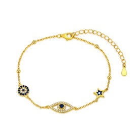 Flpruy Evil Eye Bracelets for Women 925 Sterling Silver Evil Eye Bracelet Gold Nazar Protection Bracelet Evil Eye Jewelry Gifts for Women Girls, 9, Sterling Silver , zircon gemstone