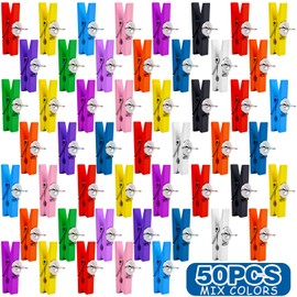 Hmjpng 50 Pieces Wooden Push Pin Clips Mixed Colors Wood Clip Thumbtacks Clothespins Decorative Clips Pushpins Tacks for Cork Boards Artworks Notes Photos Papers Craft Projects