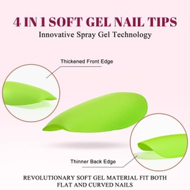 KQueenest Neon Green Gel Nail Tips - 300 Pcs Long Coffin Press on Nails Kit, Pre-Applied Tip Primer Acrylic Fake Nail Tips, Vibrant Pre-Colored Ballerina Gel Tip Nails Extensions for DIY 15 Sizes