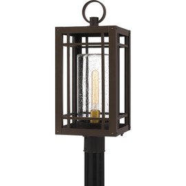Quoizel Pelham Outdoor Post Lantern, Coastal Armour 23.75 Inch 1-Light Western Bronze Post Light, Outside Pole Light Fixture for Patio, Porch, Fences, Garden, Pool, Entryway or Driveway
