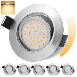 GeyouLux IP44 LED Downlights Dimmable Nickel 3000K 6 Pack
