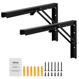 VEVOR Folding Shelf Brackets, 24" Heavy Duty Shelf Brackets, Brackets for Shelves, 5mm Thick L Shelf Bracket, Steel Shelving Brackets with 300 lbs Load Capacity, Matte Black 2 Pcs