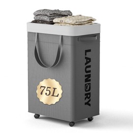 YECAYE 75L Rolling Collapsible Laundry Baskets, Easy-to-Assemble Laundry Basket with Wheels, Rolling Laundry Hamper, Foldable Clothes Hamper with Wheels for Bedroom, Bathroom, or Laundry Room