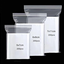 Ziplock Bags Resealable Set, 3 Sizes, Small Zip Bags, Ziplock Bags, Transparent PE Poly Bags, Clear Plastic Bags, Ziplock Bags, Pack of 600
