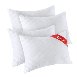 LB LAURA BENASSE LIVE THE DESIGN Diamond Elegant Bed Pillows for Sleeping Queen Size 4 Pack Pillows, Hotel Pillows for Side Back & Stomach Sleepers, 100% Cotton Cover, Microfiber Washable - Set of 4