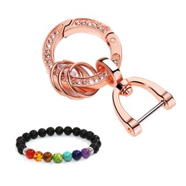 Bling Rhinestone Keychain for Car Keys, 360 Degree Rotation Keychain, 14k Gold Plated Alloy Stirrup Buckle Keychain for Women Men, Gold Rose, 1
