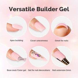 MelodySusie Builder Nail Base Gel Nude Pink Builder Gel for Nails Thickening, Soak Off UV Gel,Extension Gel Rhinestone Nail Glue Gel in a Bottle for Nail Art Design Gift for Women-104