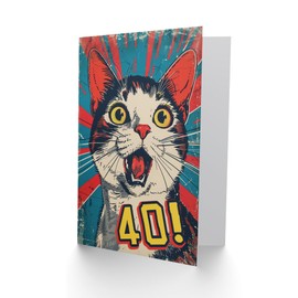 Artery8 Surprise Retro Style Forty 40 Year Old Cat Lover Blank For Him Or Her Art Birthday Card