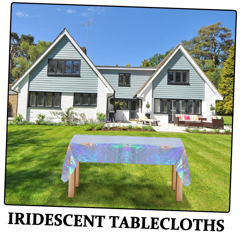 jojofuny 4pcs Iridescent Plastic Table Covers Holographic Foil Tablecloths for