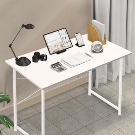YSSOA Small Space Writing Desk with Headphone Hooks Modern Simple Design, Suitable for Study, Home Office and Children's Room, 40 Inch, Basic White